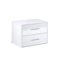 Сучасна тумба приліжкова біла глянцева 55 см з двома шухлядами в спальню Белладжіо Миро-Марк