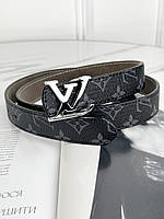 Ремень Женский Луи Витон Брендовый Черный Унисекс С Логотипом Классический Серебро Эко-кожа Louis Vuitton