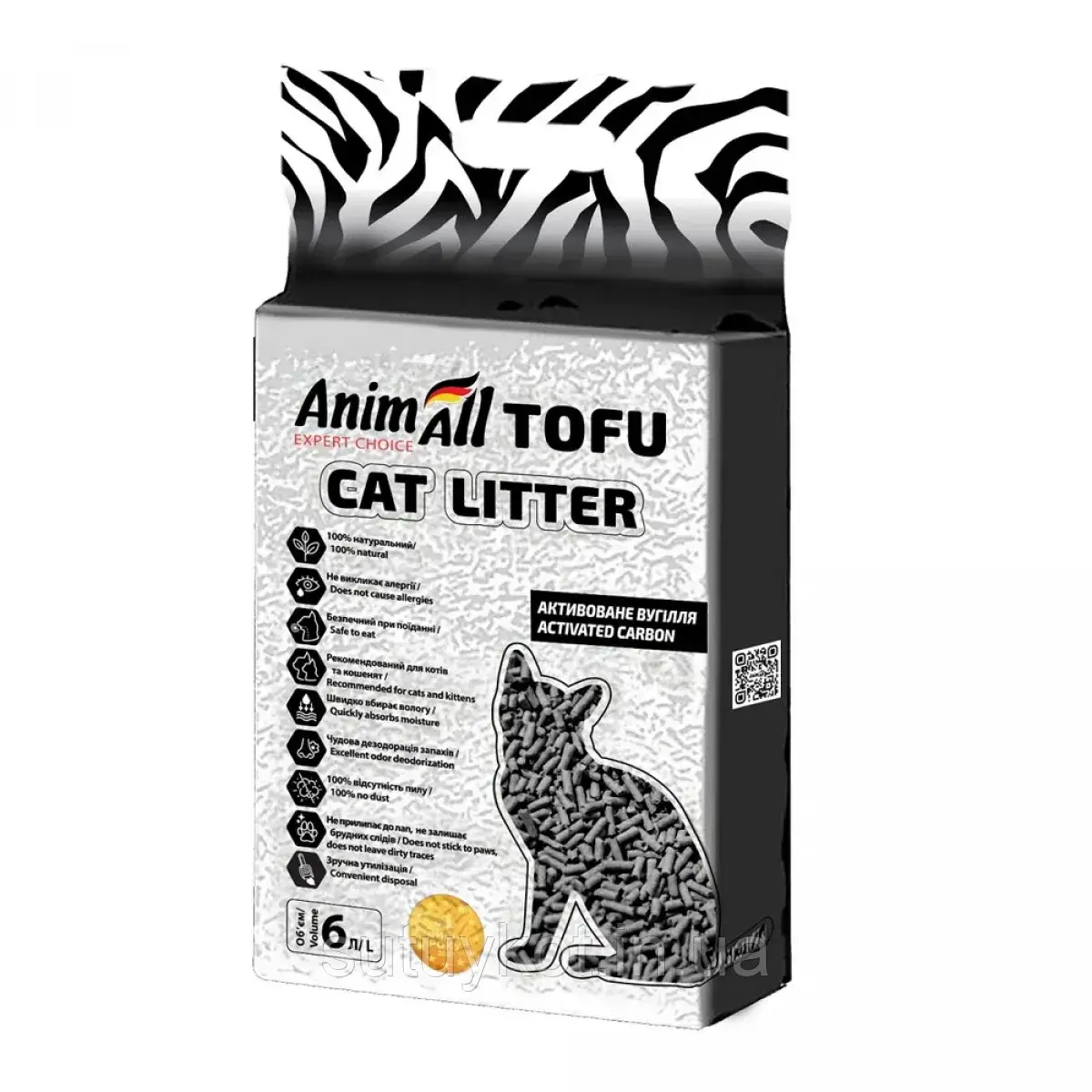 AnimAll TOFU Енімал (анімал) ТОФУ вугілля соєвий наповнювач для котів, 6 л. (2,6 кг), фото 1