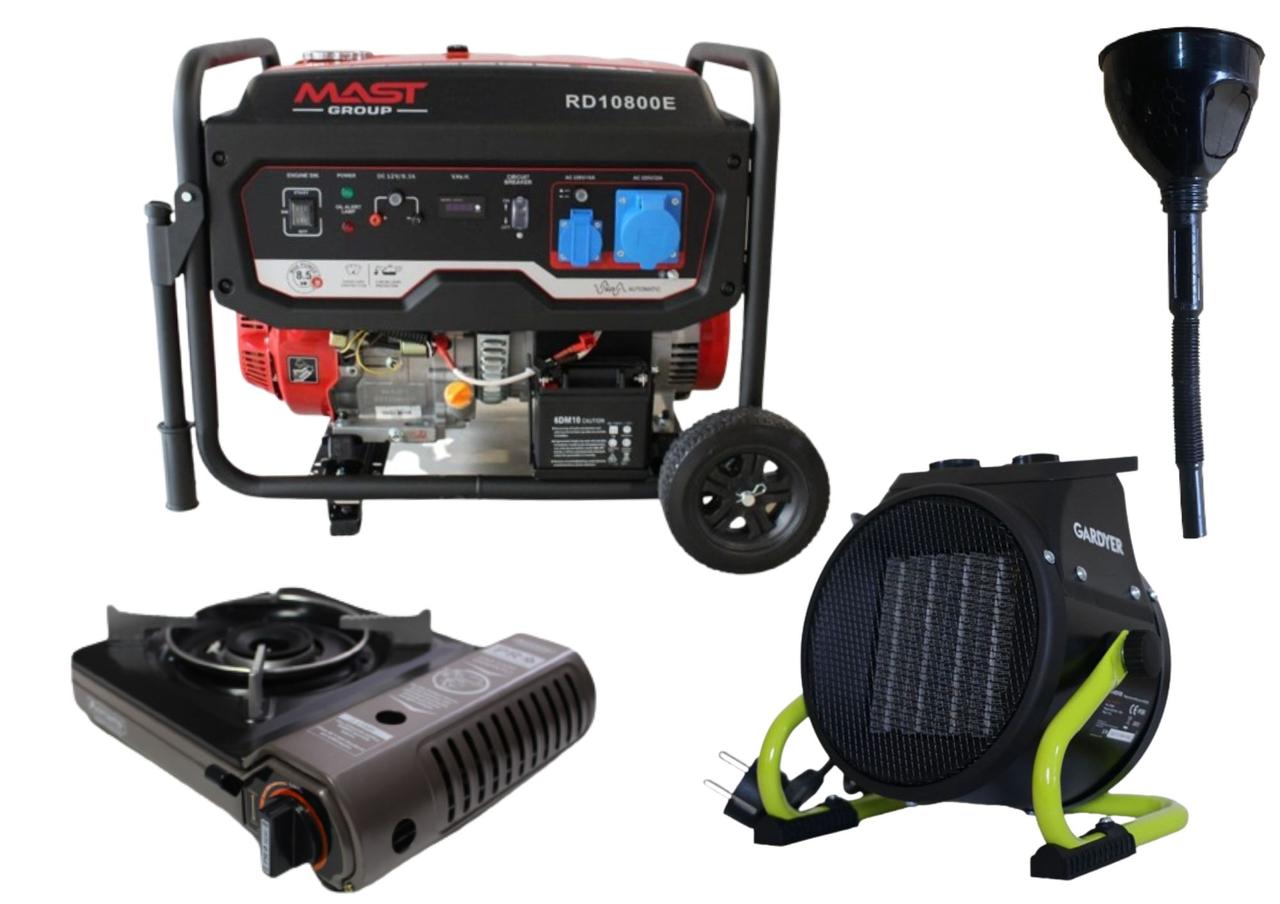 Бензиновий генератор MAST GROUP RD10800E + газова плитка Orcamp CK-505 + електричний обігрівач Gardyer HE2000, фото 1