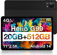 Планшет Doogee T40 Black 8/512Gb 11" 2,5K 4G 8580mAh для работы и учебы + стекло