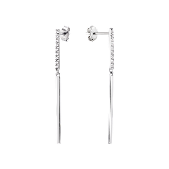 Срібні сережки пусети Чарівна лінія з тонкими вісюльками та білими фіанітами