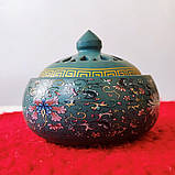 Керамічне горнятко для пахощів з ручним розписом (зелена) + комплект пахощів, фото 2