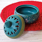 Керамічне горнятко для пахощів з ручним розписом (зелена) + комплект пахощів, фото 3