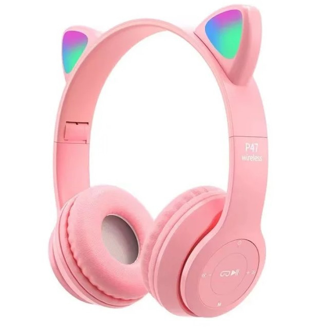 Навушники Cat Ear P47M з котячими вушками та підсвіткою, бездротові, Рожеві