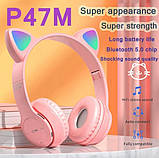 Дитячі навушники з котячими вушками і RGB підсвічуванням Cat Ear P47M, бездротові, рожевий, фото 3