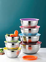 Набір металевих мисок 7 шт. 18-30 см з кришкою, глубока миска з неіржавіючої сталі