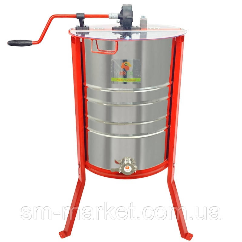 Медогонка неповоротна 3-х рамкова (Бак-нерж AISI 304; касети, ротор-фарбовані; кран нерж. + підставка + кришка) М3017КП-3