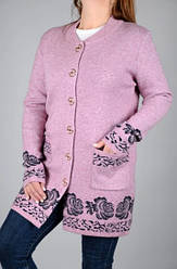 Жіноча кофта кардиган у рожевому кольорі з квітковими візерунками розмір 50-58