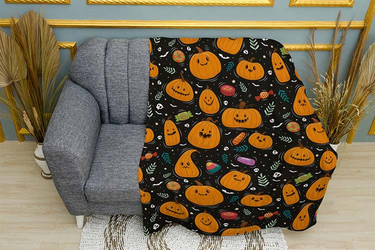 Плед «Гарбузи. Хелловін. Патерн. Pumpkins. Halloween. Pattern»