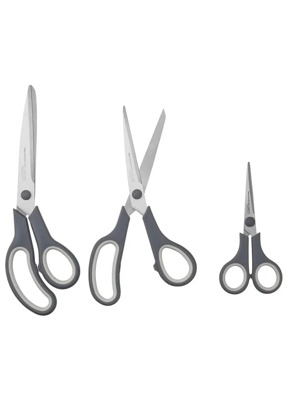 Ножиці побутові, канцелярські, швейні Crelando, набір 3 шт., нержавіюча сталь, фото 1