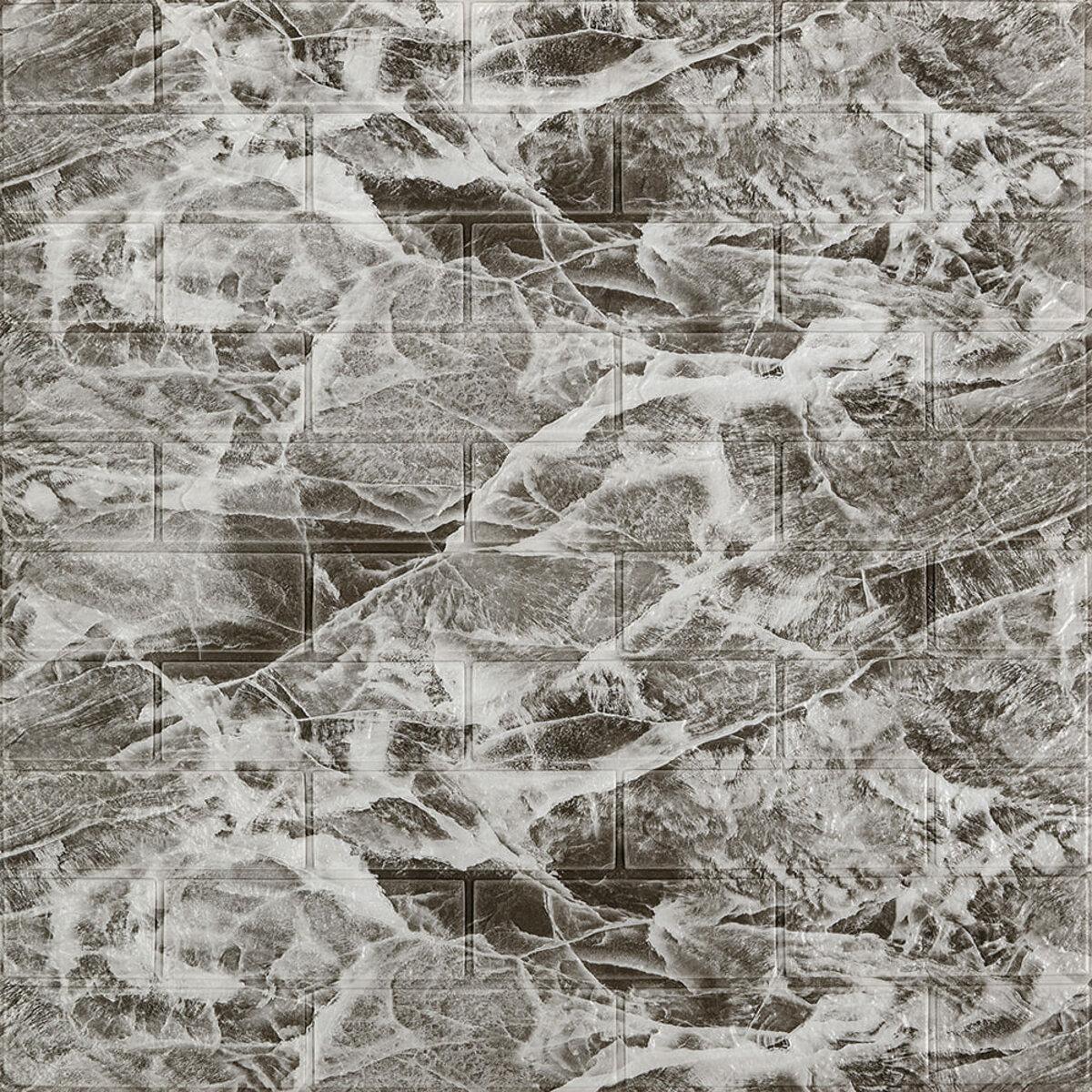 Декоративна 3D панель самоклеюча під цеглу Чорний мармур 700х770х4мм, (61-3) BV-0000691, фото 1