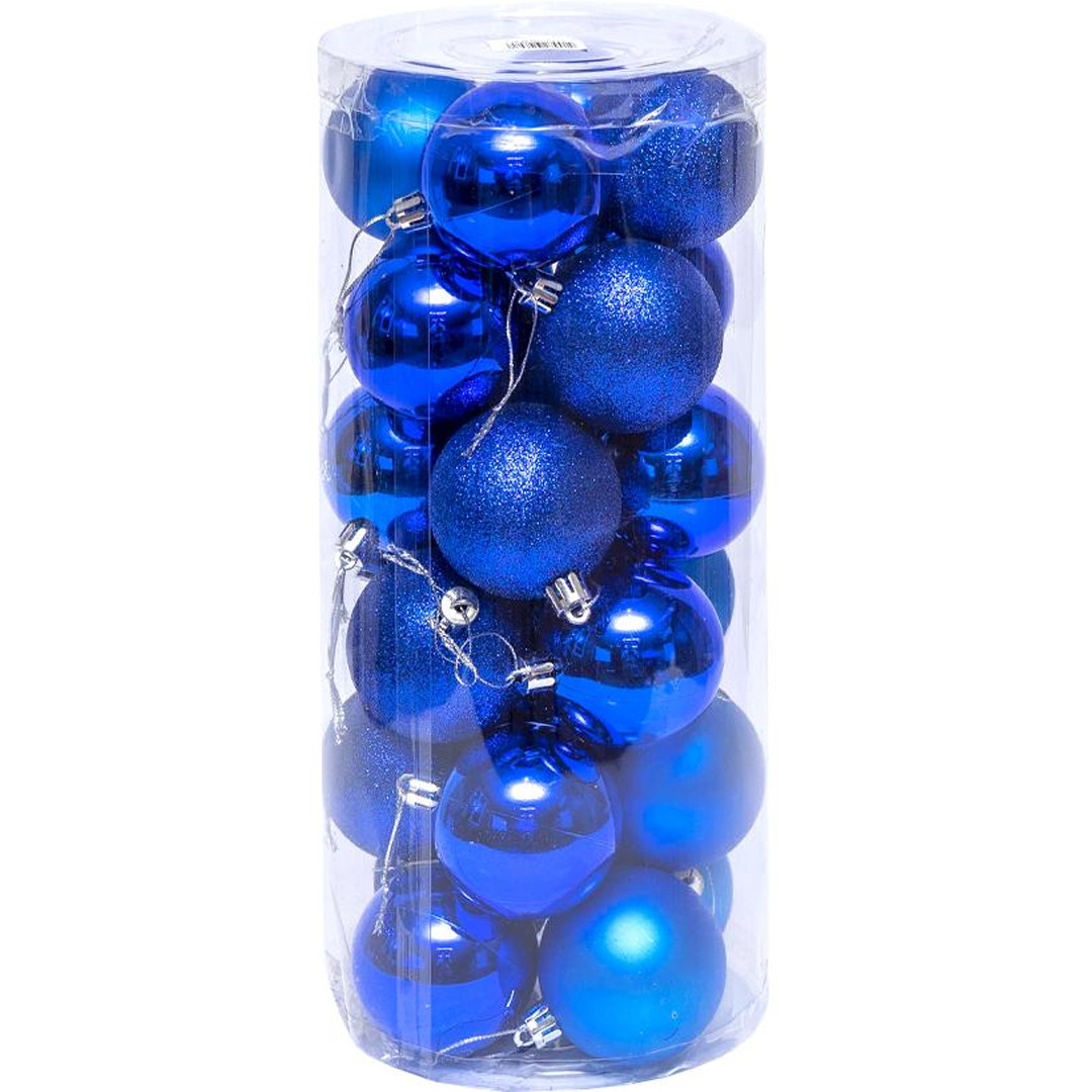 Набір іграшок на ялинку 24 шт кульки Синій з блискітками та глянцем D 8 см ZWH8CM ROYAL BLUE в упаковці 24 шт, фото 1