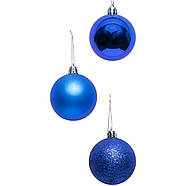 Набір іграшок на ялинку 24 шт кульки Синій з блискітками та глянцем D 8 см ZWH8CM ROYAL BLUE в упаковці 24 шт, фото 2