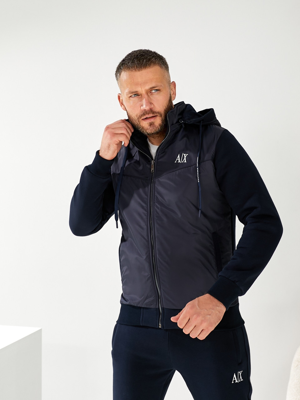 Чоловічий спортивний костюм Armani теплий зимовий спорт костюм Армані утеплений на флісі з капюшоном
