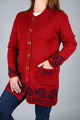 Жіноча кофта кардиган у червоному кольорі з квітковими візерунками розмір 50-58