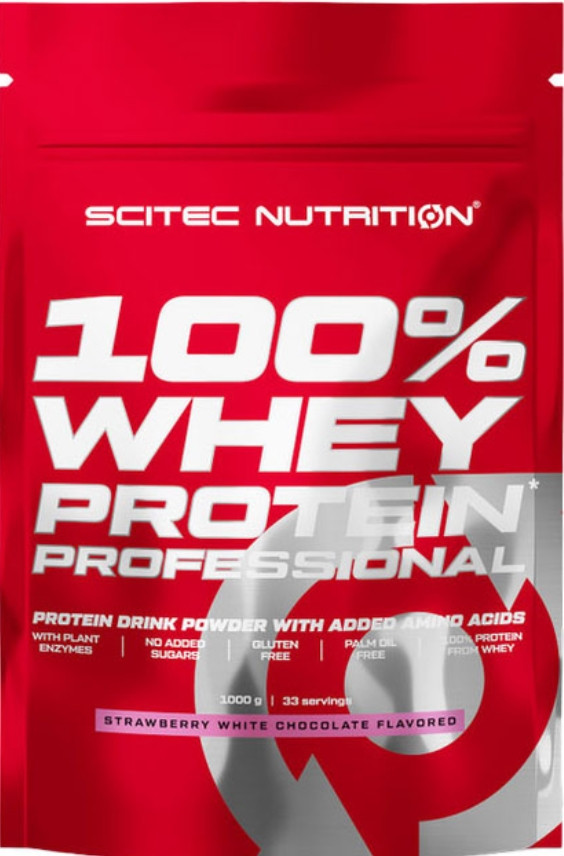 Сиворотковий протеїн Scitec Nutrition 100% Whey Protein Professional 1кг полуниця білий шоколад
