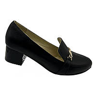 Туфлі жіночі типу лофри на підборах 4 см зі шкіри чорного кольору “Style Shoes”, фото 2