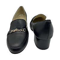 Туфлі жіночі типу лофри на підборах 4 см зі шкіри чорного кольору “Style Shoes”, фото 3