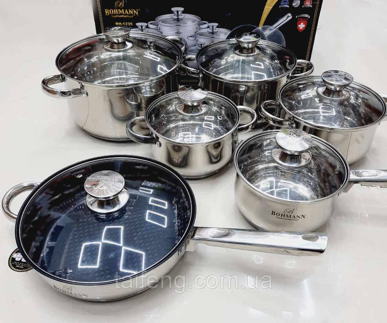 Набір каструль 12 предметів із неіржавкої сталі Bohmann BH-1235-12