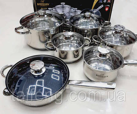 Набір каструль 12 предметів із неіржавкої сталі Bohmann BH-1235-12, фото 1