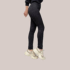 БАТАЛЬНІ Лосини в рубчик НА ФЛІСІ мод 021 чорні з ефектом варки