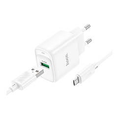 Мережевий зарядний пристрій Hoco C140A 1 USB QC 18 W + USB to Micro Колір Білий