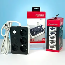 Мережевий подовжувач Power Socket 8204, 2 м, 4 розетки + 3 USB, 3.4 A