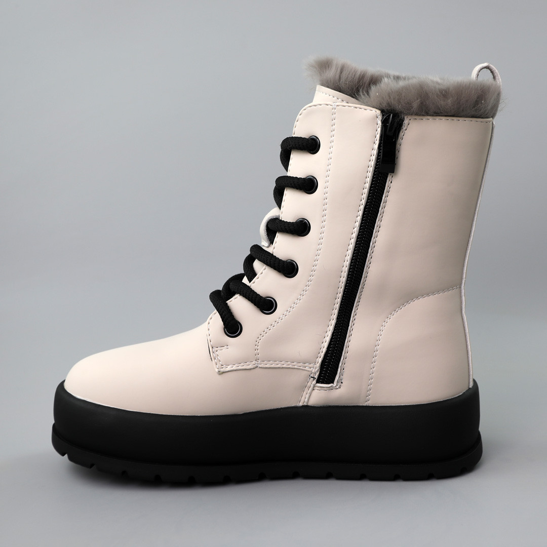 Зимові високі черевики для дівчаток молочного кольору на товстій підошві, фото 1