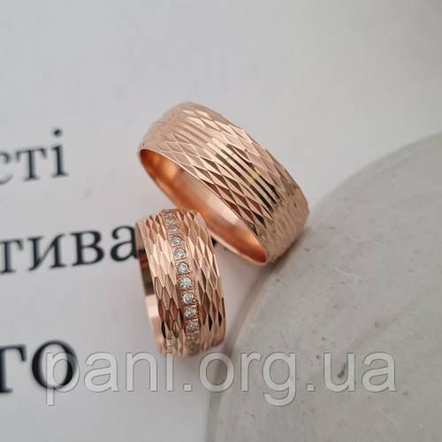 Обручки позолочені з орнаментом і фіанітами європейки пара, фото 1