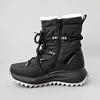 Високі дитячі черевики утеплені хутром з екошкіри та балона на товстій рифленій підошві