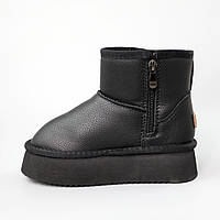 Уггі для дівчаток чорного кольору на товстій платформі з натуральної шкіри