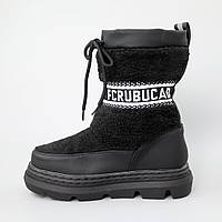 Зимові чорні дитячі високі черевики з екошкіри із вставками з хутра на затяжці