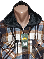 Сорочка-куртка з капюшоном Hetai vd-2005 на хутрі картата, тепла чоловіча сорочка на зиму класична 5XL, фото 3