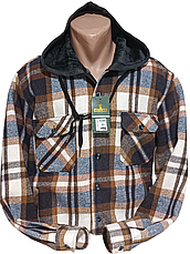 Сорочка-куртка з капюшоном Hetai vd-2005 на хутрі картата, тепла чоловіча сорочка на зиму класична 5XL, фото 2