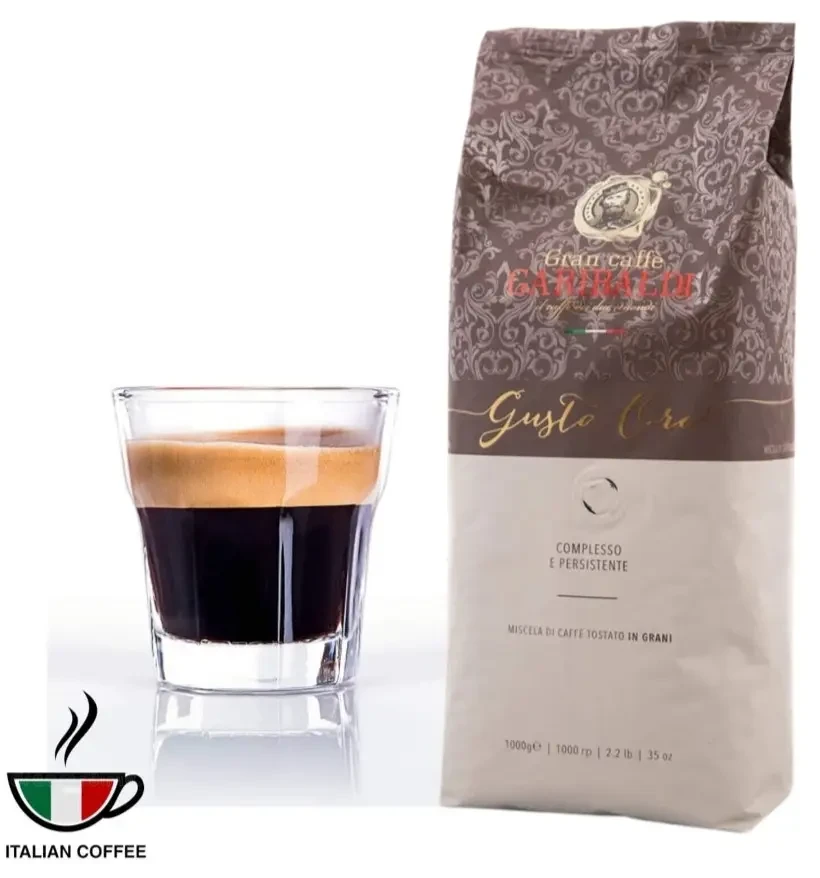 Кава в зернах Garibaldi Gusto Oro 1кг (80% арабіка, 20% робуста) Італія