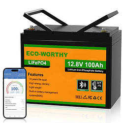 Акумулятор ECO-WORTHY LiFePO4 12.8 V 100ah з Bluetooth і захистом від низьких температур