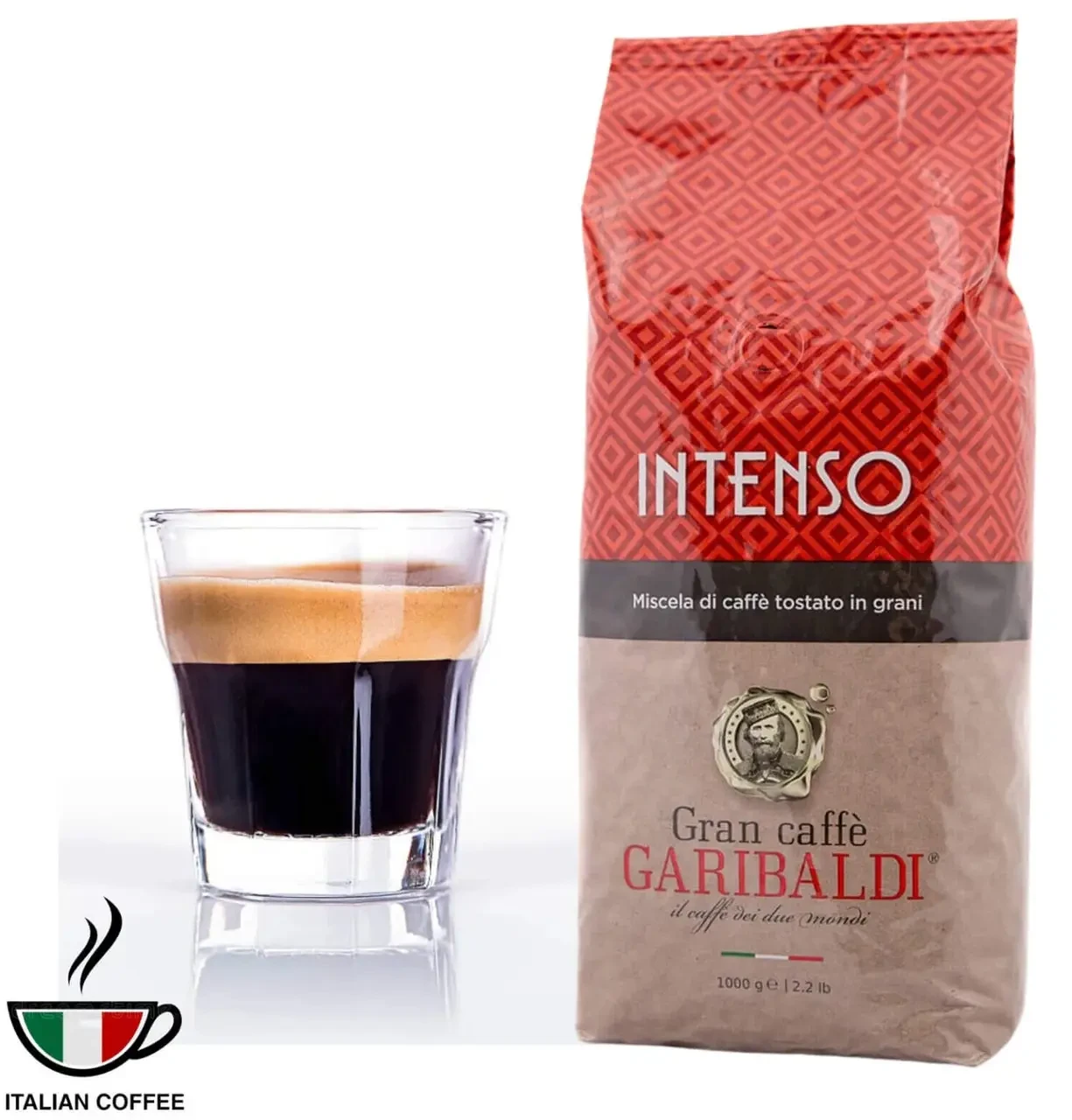 Кава в зернах Garibaldi Intenso 1кг (50% арабіка, 50% робуста), Італія