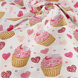 Тканина бавовняна "Кекси в сердечках" білому тлі No1854, фото 4