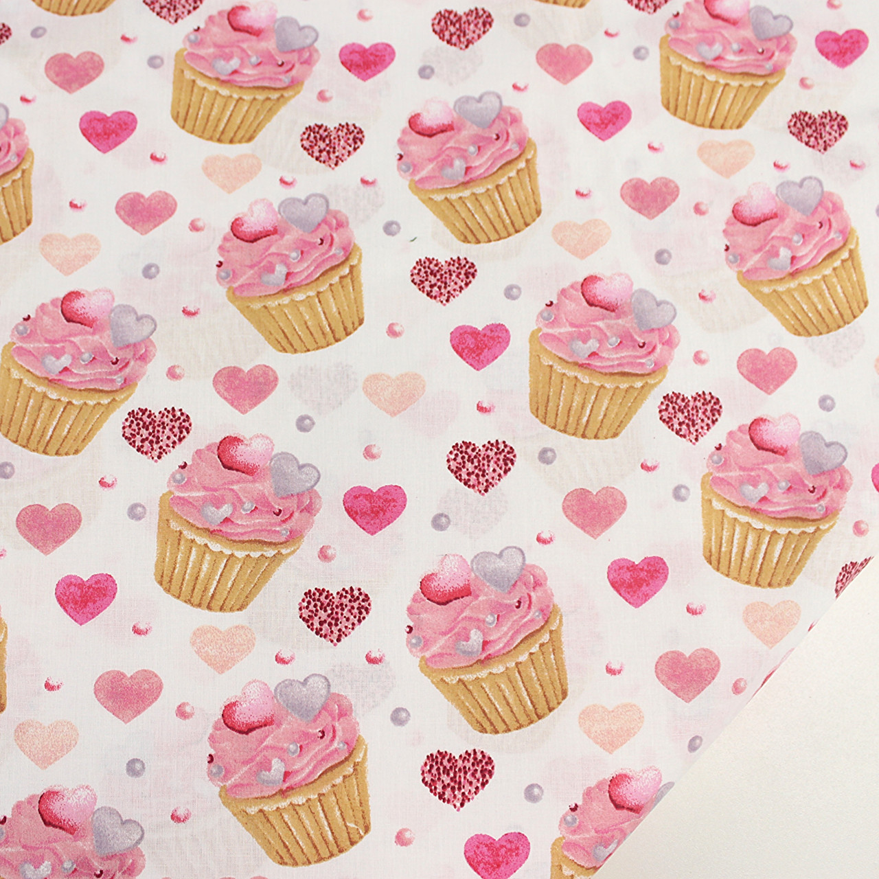 Тканина бавовняна "Кекси в сердечках" білому тлі No1854, фото 1