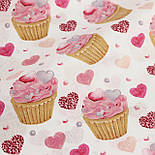 Тканина бавовняна "Кекси в сердечках" білому тлі No1854, фото 3