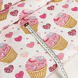 Тканина бавовняна "Кекси в сердечках" білому тлі No1854, фото 5