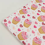 Тканина бавовняна "Кекси в сердечках" білому тлі No1854, фото 6