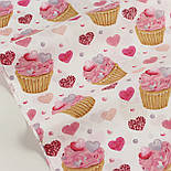 Тканина бавовняна "Кекси в сердечках" білому тлі No1854, фото 2