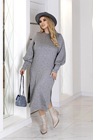 Женское платье из ангоры серого цвета с двумя разрезами есть размеры 50-56