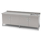 Стіл-тумба кухонний з мийкою 700х1900 мм, виробнича кухонна тумба з мийкою, металева тумба-стіл кухонна, сталеві меблі на кухню, фото 3