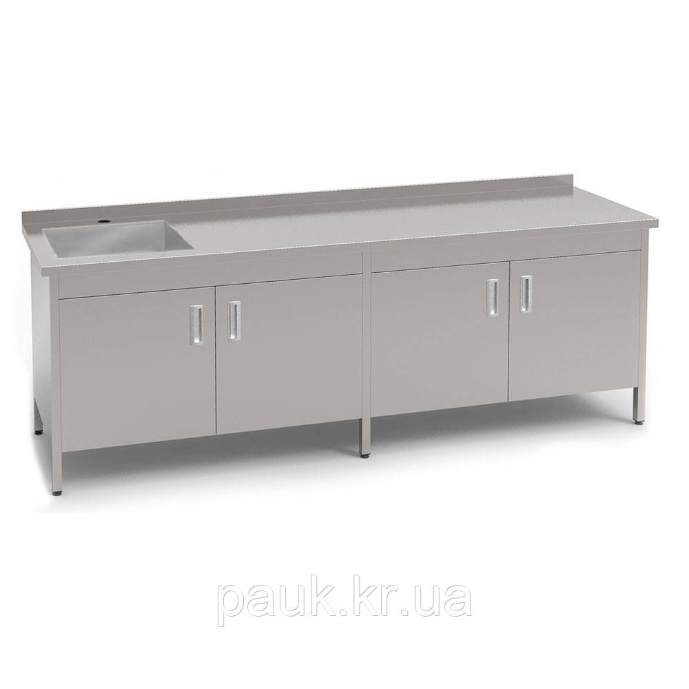 Стіл-тумба кухонний з мийкою 700х1900 мм, виробнича кухонна тумба з мийкою, металева тумба-стіл кухонна, сталеві меблі на кухню, фото 1