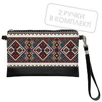 Клатч через плече Вишивка ромби, чорна екошкіра