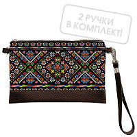 Клатч через плече Вишивка квіти, коричнева екошкіра