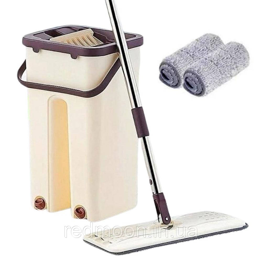 Швабра з відром 11л з автоматичним віджимом Cleaning Mop, Коричнева / Набір для миття підлоги / Швабра ледар з насадкою